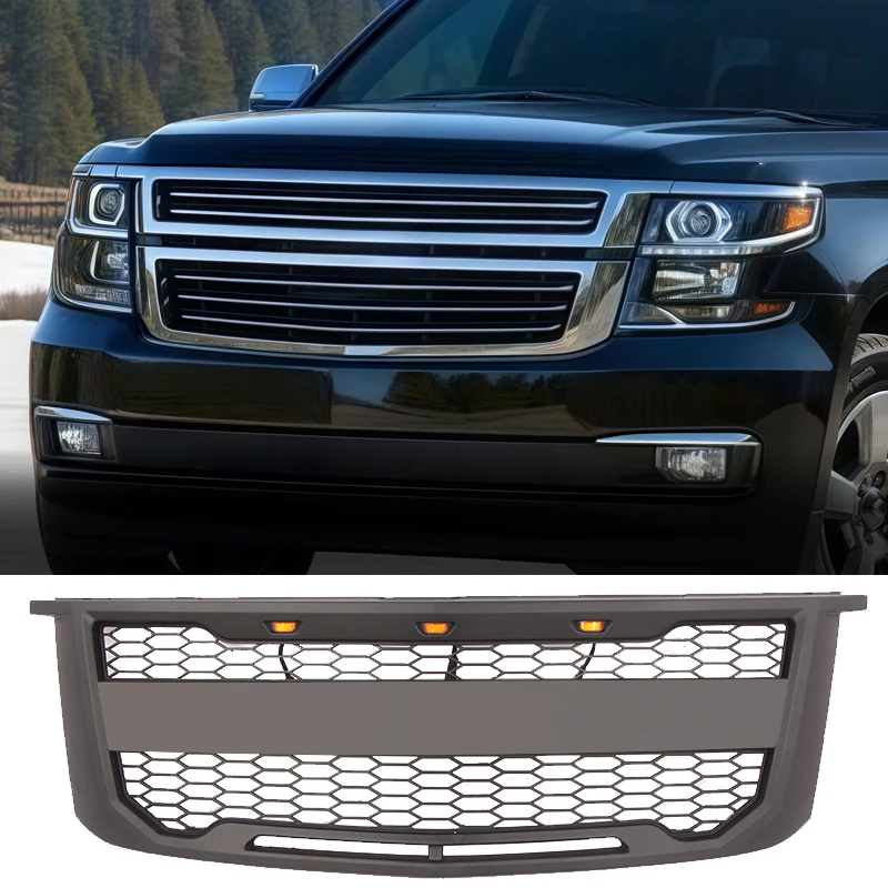 

Front Grill With Lights Bumper Grille Auto Parts Accessories Fits For 2015-2020 Chevrolet Suburan Tahoe Grill
