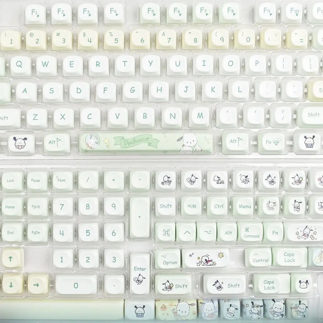 Pastel Cream White Pochacco Keycaps Set Sanrio Cartoon Pbt Keycaps for Mechanical Gaming Keyboard Birthday Gift for Girls Gamers