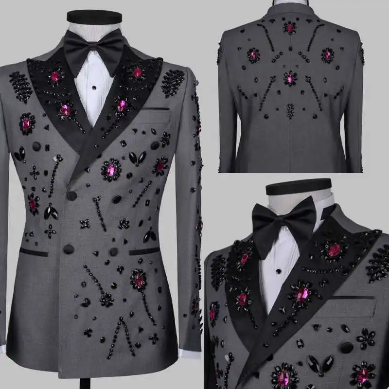 

Exquisite Wedding Groom Tuxedos 1 Piece Jacket Handmade Crystal Slim Fit Men's Suits Party Special Occasions Customized