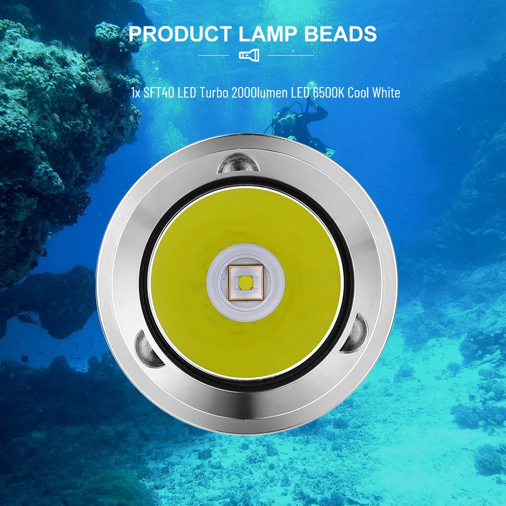 Asafee DT28 SFT40 2000LM Power Dive Lamp 100M Diving Dept Flashlight IPX8 Waterproof Potable Diving Backup Torch 21700 Battery