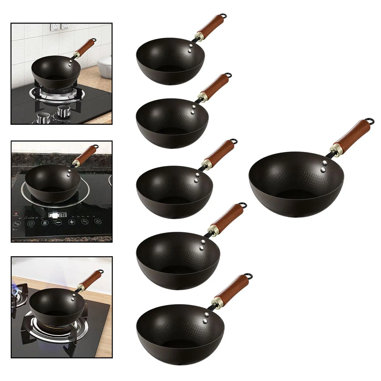 مقلاة حديدية مع خطاف معلق طباخ التعريفي غليان بدون طلاء تجهيزات المطابخ مقلاة تحريك لمطعم الفندق والمطبخ والتخييم المنزلي #3