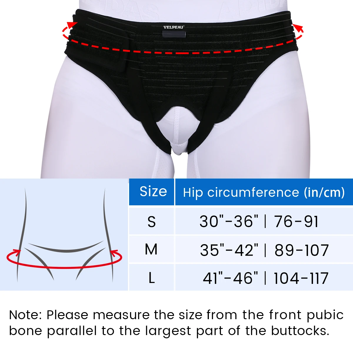 VELPEAU cintura per ernia Truss supporto per cintura per ernia regolabile per singolo/doppio inguinale con 2 cuscinetti a compressione per uomini e