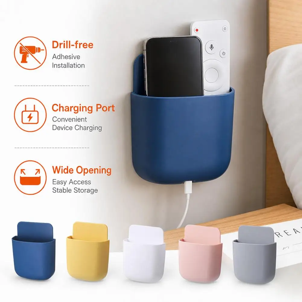 Wall Mounted Storage Box Mobile Phone Plug Holder Stand Rack Remote Control Storage Organizer Case Wall Bracket Charging Stand