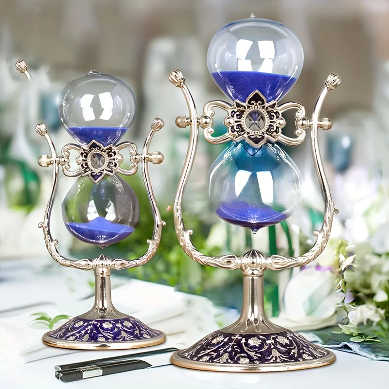 Vintage-Elegant Glass Hourglass Timer – U-Shaped Design with Hand-Carved Metal Bracket | Decorative Sand Timer for Living Room, Office & Study | No Batteries or Electricity Required | Thoughtful Gift for Valentine’s Day, Anniversaries & Everyday Moments view 2