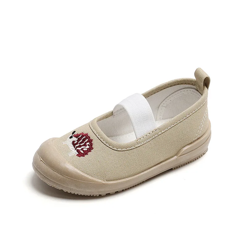 Spring Korean Version of Children\'s Embroidery Retro Girls Kindergarten Students Shoes Shallow Mouth Canvas Shoes 2-9 Years Old