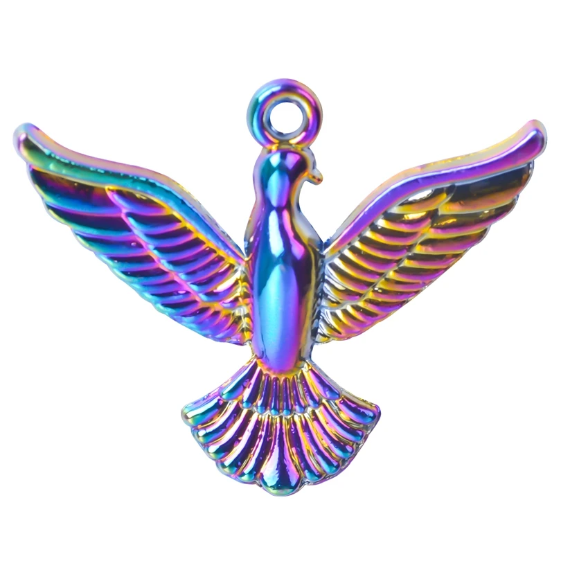 10PCS Alloy Peace Dove Bird Charm Pendant Accessory Rainbow Color For Jewelry DIY Making Necklace Earring Metal Bulk Wholesale