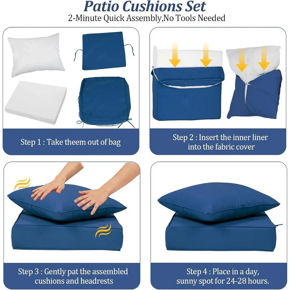 24x24 Outdoor Deep Seat Cushions Set of 4, Patio Replacement Foam Cushions for Outdoor Furniture, Waterproof & Fade Resistant Pa view 3