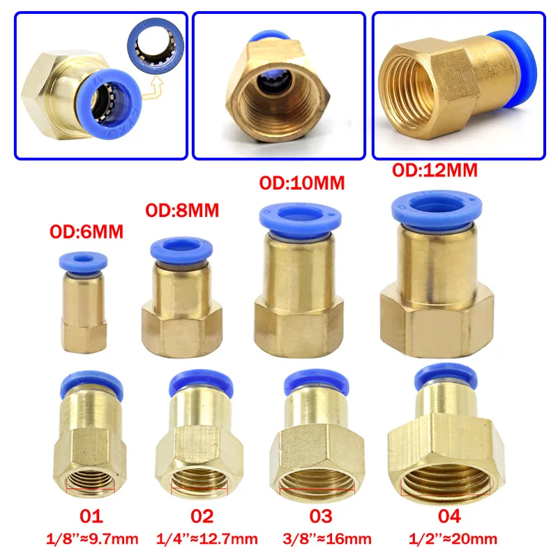 

10/50PCS PCF Pneumatic Air Connector 4 6 8 10 12mm Hose Tube 1/8 3/8" 1/2" 1/4" BSP Female Thread Brass Quick Pipe Joint Fitting