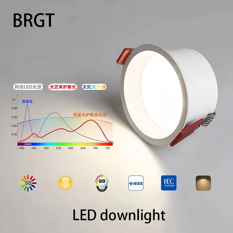 Led Downlight Recessed Round Light Anti Glare Narrow Border Ceiling Lamp Aluminum Hole Lighting Opening 55 75 95 115mm Dimmable