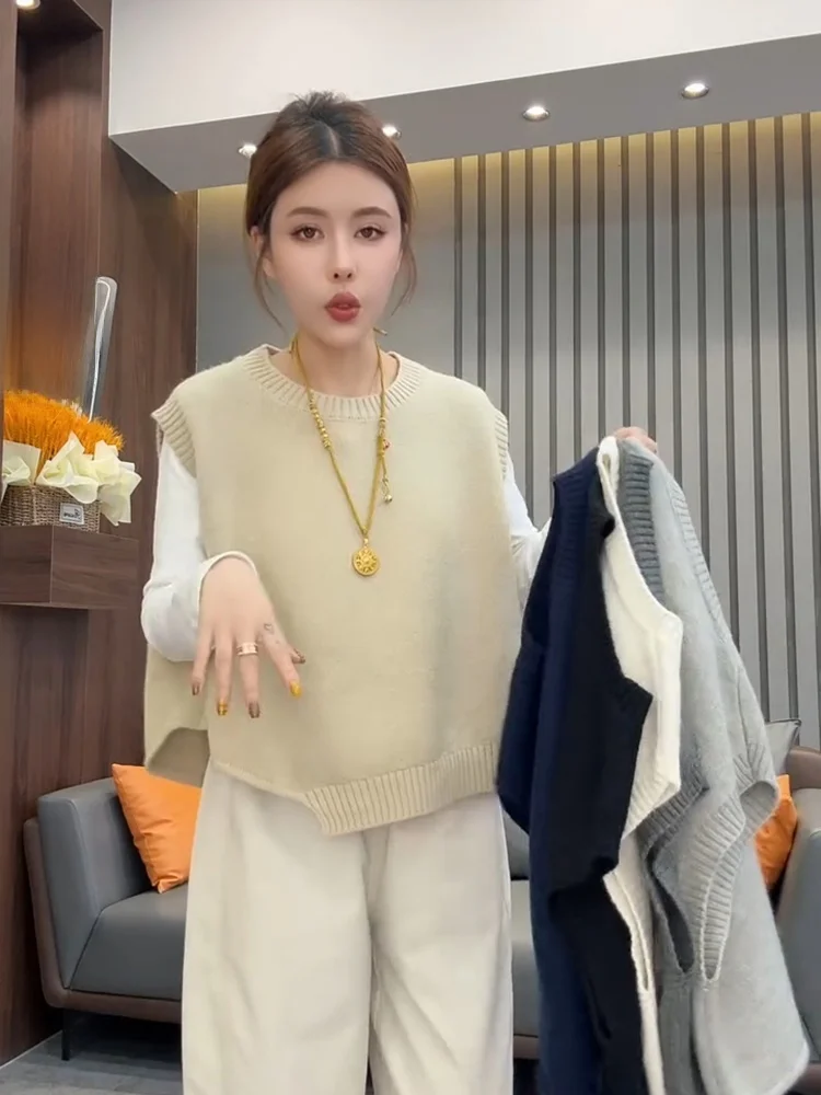 韓国風スリルーズニットスウェットラウンドネックベストレディース春秋ファイオントップカジュアル快適ノンオーマデザイン
