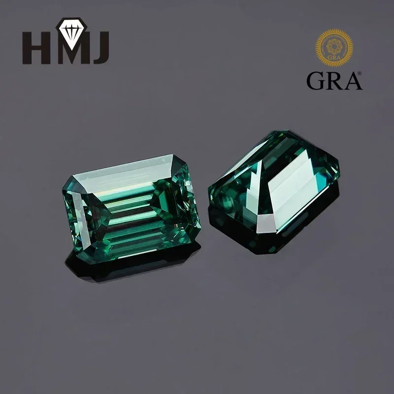 

Loose Moissanite Stones Emerald Cut D Color Blue Green VVS1 with GRA Certificate 0.5ct-10ct Gemstones Wholesale