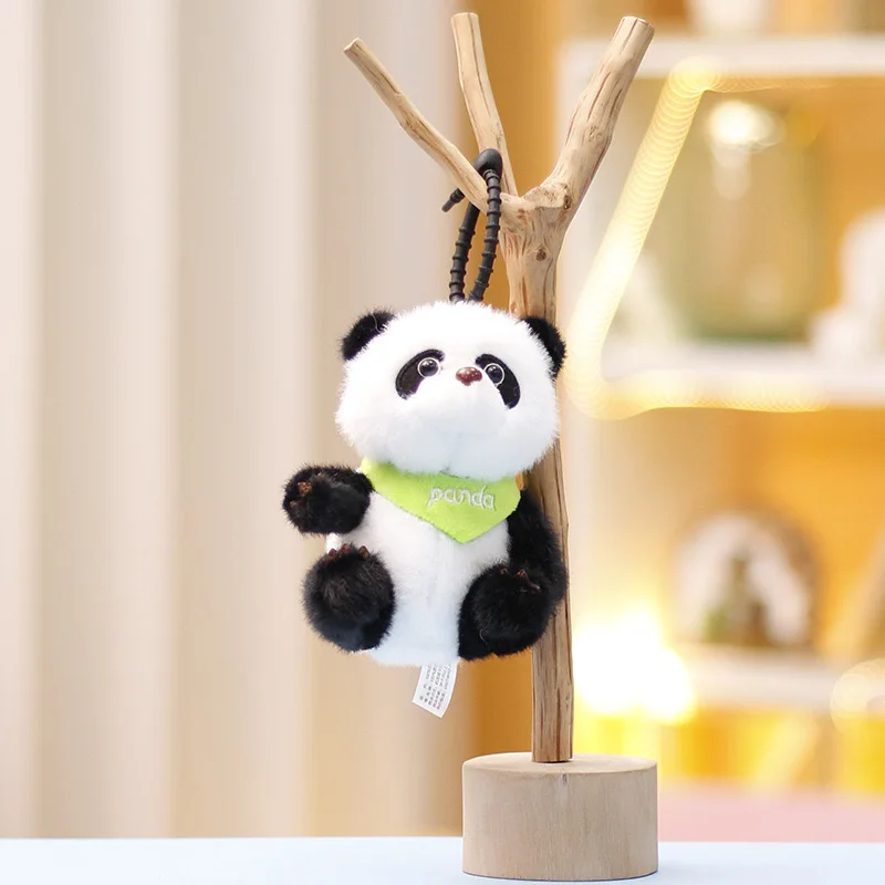 พวงกุญแจตุ๊กตาแพนด้า Kawai pandush keychains กระเป๋าเป้สะพายหลังอุปกรณ์จี้ห้อยคอน่ารัก