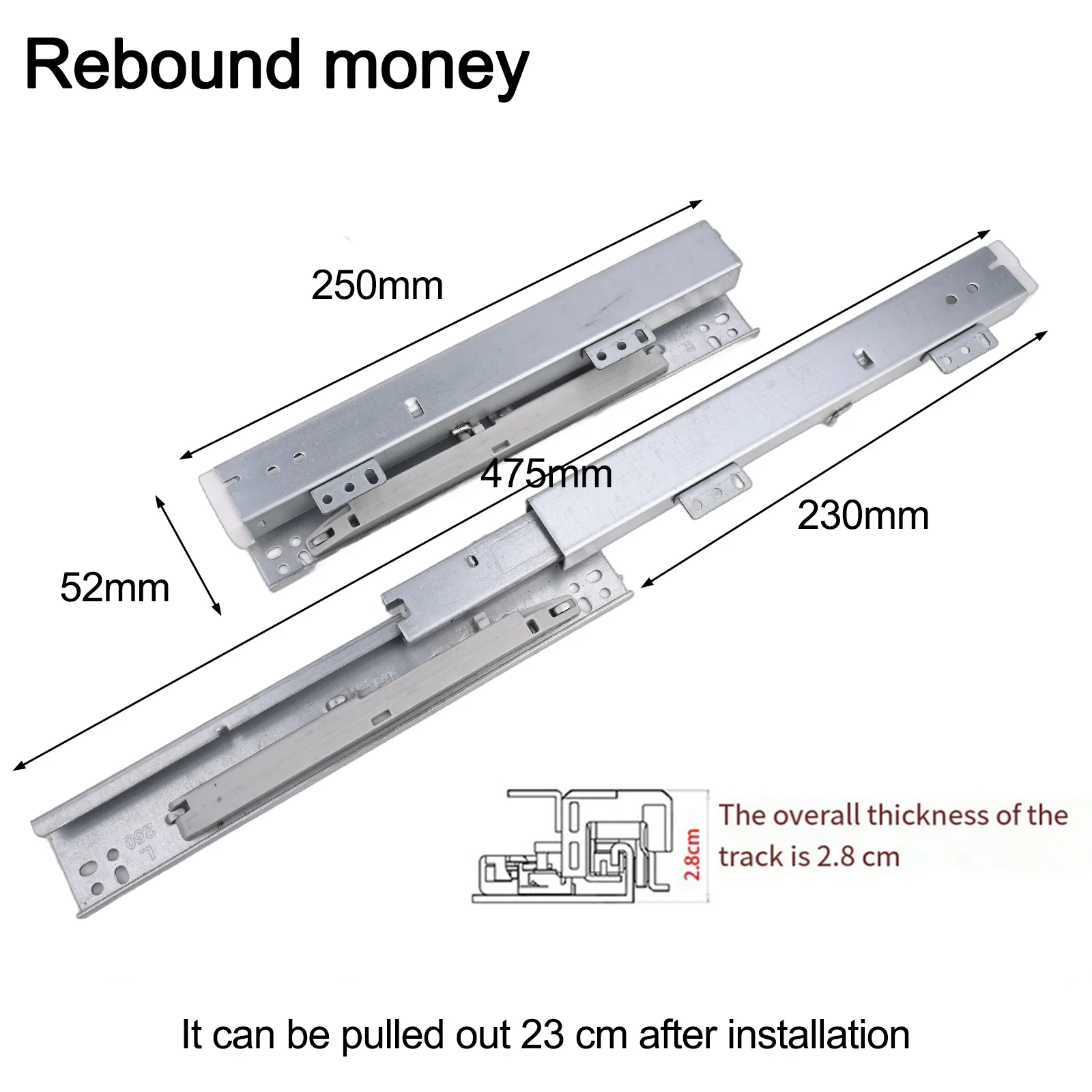 2Pcs Drawer Slides Furniture Slide Cabinet Drawer Runners Three Section Rail Bottom Installation Damping Buffering Slides