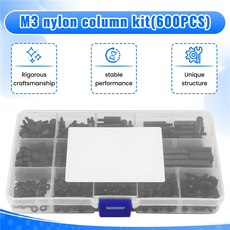 Conjunto completo de espaçadores de nylon THIVN de 600 unidades - parafusos de impasse masculinos e femininos M3 para fixações de placas de circuito;