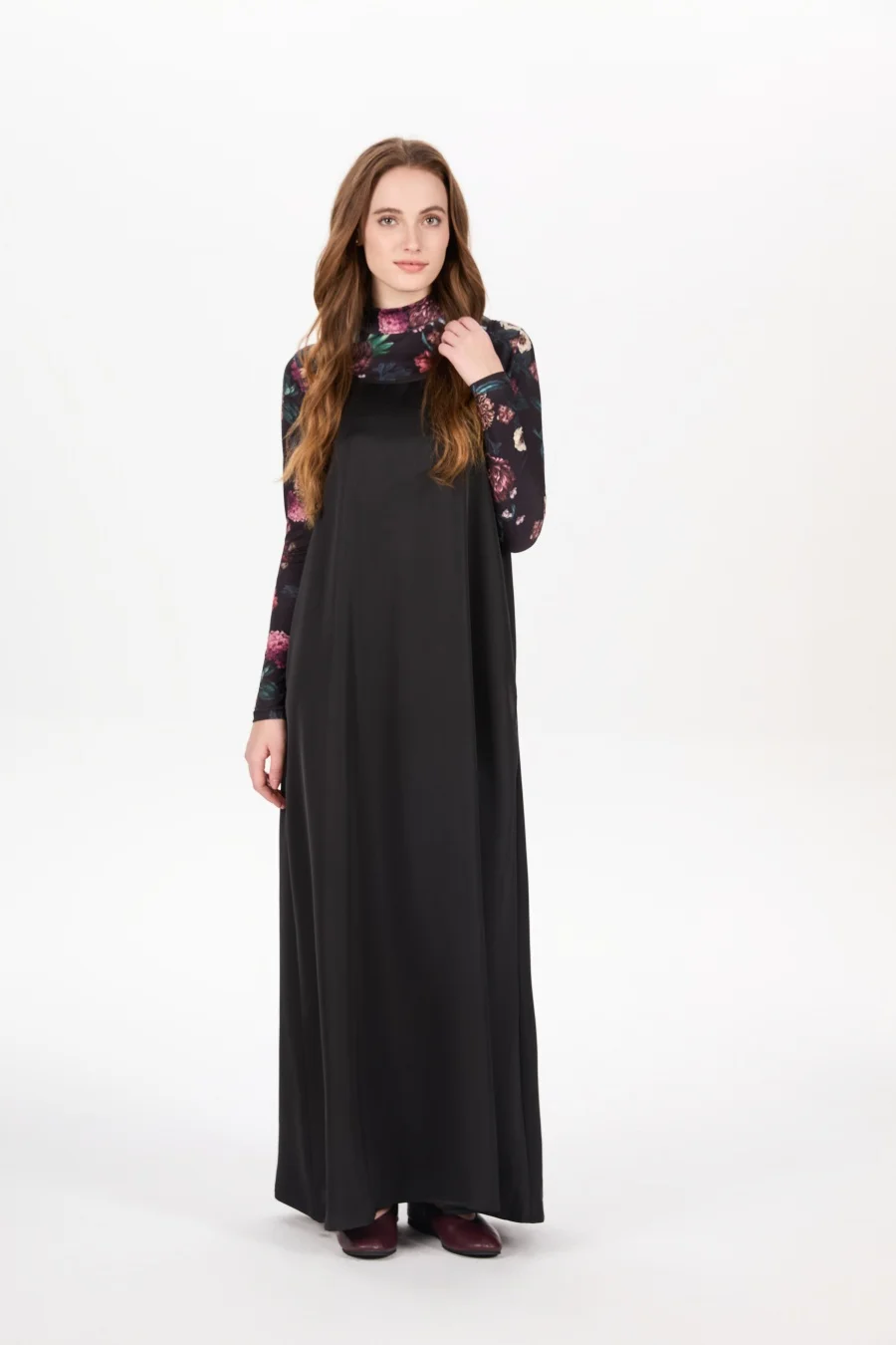 AS AW25 femme vêtements col montant + robe élégante en satin slip look assorti réglable maxi longueur au sol vêtements pour dames
