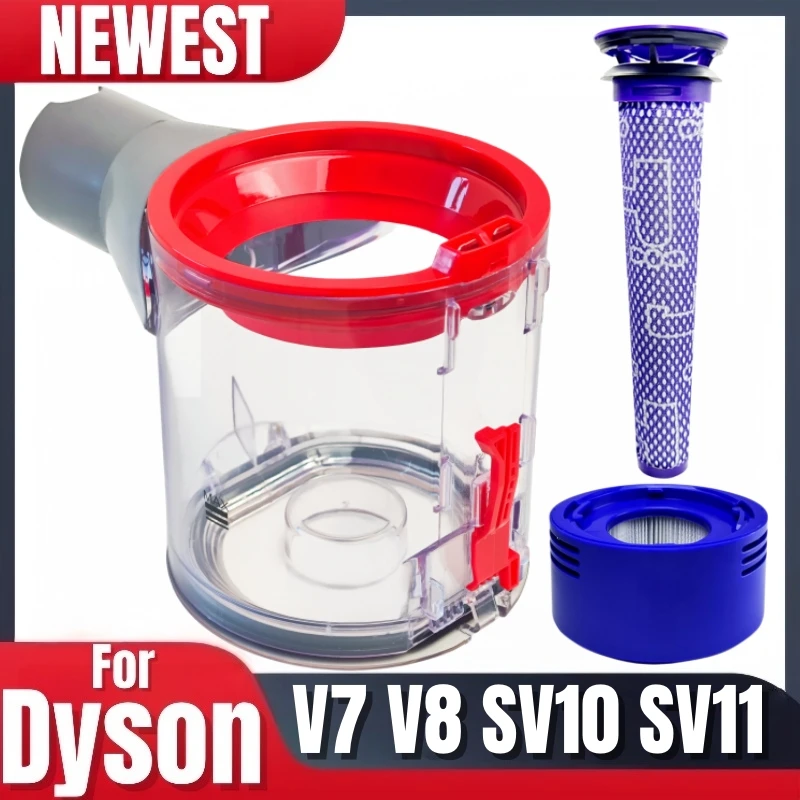 

Комплект контейнера для пыли и фильтров для Dyson V7 V8 SV10 SV11, прозрачный контейнер, фильтры HEPA предварительной/постфильтрационной очистки, восстанавливает мощность всасывания, для шерсти животных, арт. 967699-01