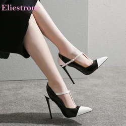 Spring New Glamour Black White Women Wedding Pumps Spike High Heels Lady Dress Shoes Plus Big Size 43 45 47