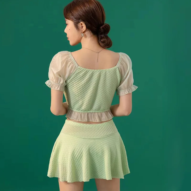 

Swimsuit hot spring boxer shorts swimsuit women 2024 summer slim sweet solid color skirt split swimsuit