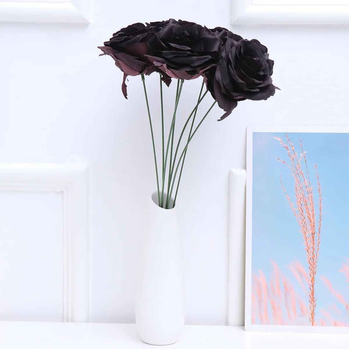 

Artificial Rose Flower Black Single Stem Realistic Fake Rose For Wedding Party Decor Craft Diy Arrangements Simulation