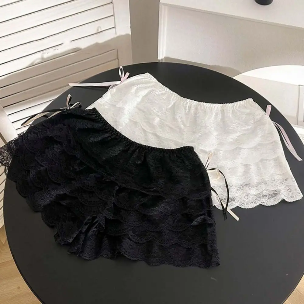 Doce jk lolita rendas calças de segurança bowknot anti-reflexo verão solto calças curtas multi-camada babados shorts de segurança feminino pista