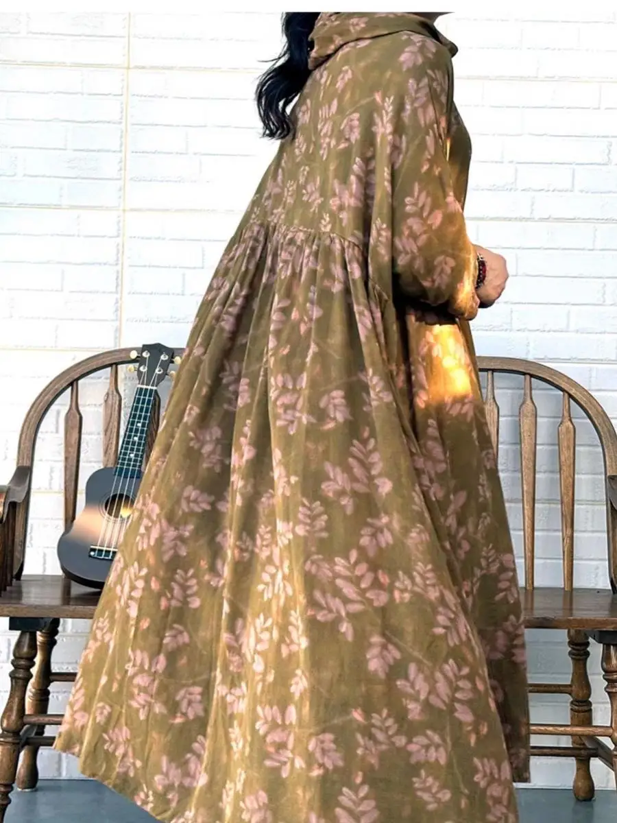 Spring Summer 2025 Loose Floral Doll Dr plus Size Women's Casual High Waist A-Line Gown Ci Walk Cotton Linen Blend Dr