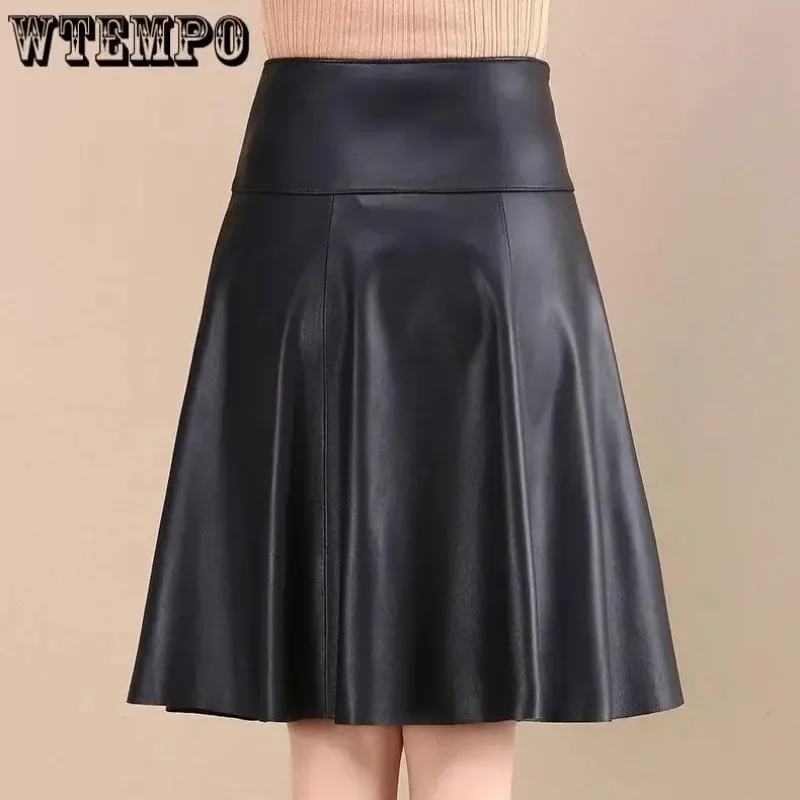 Leather Skirt Women's A-line Large Size Over The Knee Mid-length High-waist Pleated Skirt Autumn Winter New Skirt