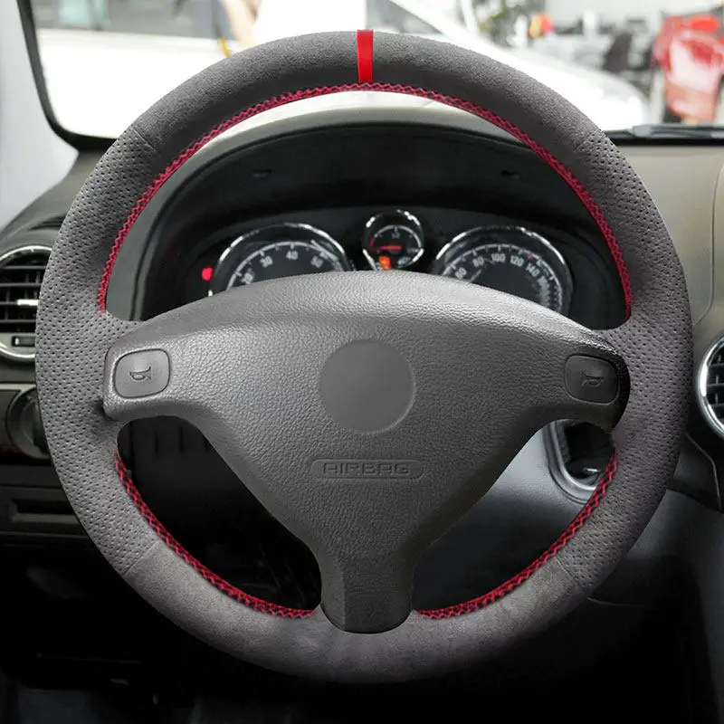 For Opel Zafira A 1999-2005 For Buick Sail Opel Astra G H 1998-2007 Car Steering Wheel Cover Trim Suede Leather red line red bar