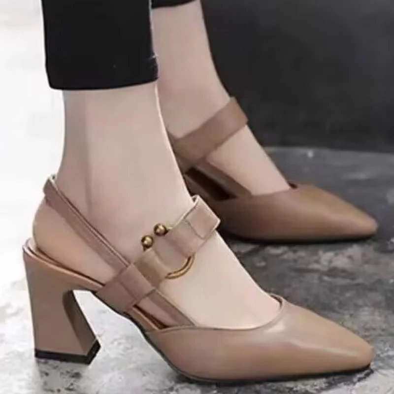 2023 Fashion Shoes for Women Spring and Autumn Women\'s Pumps New Style Solid Color Pointed Toe One Word Buckle Zapatos De Mujer