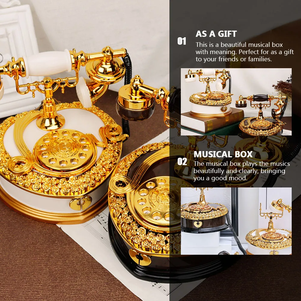 

Mechanical Retro Phone Music Box Office Accessories Storage Case Decorate Themed White Accessory