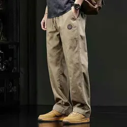 Pantalones Cargo holgados de algodón puro para Hombre, Ropa informal de corte ajustado, con bolsillos y cilindro recto, estilo Harajuku, a la moda y elegante