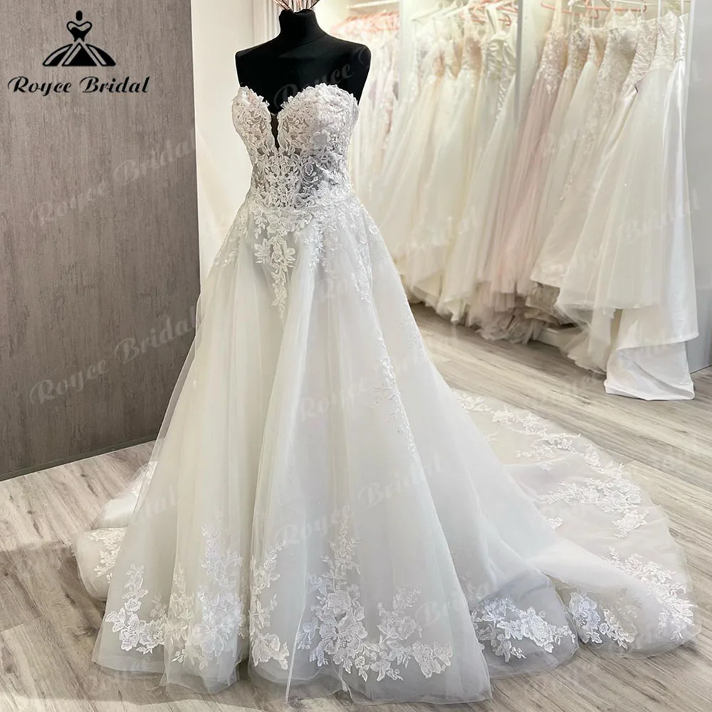 Luxury Princess Women Lace Off Shoudler Sweetheart Neckline Wedding Gown for Bride Court Train vestido de casamento Custom Made