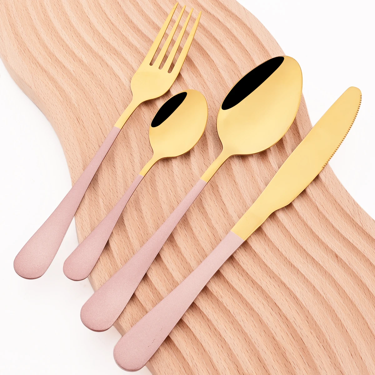 24pcs Pink Gold Dinnerware Set Knife Fork Coffee Spoon Cutlery Set Mirror Stainless Steel Flatware Western Kitchen Tableware