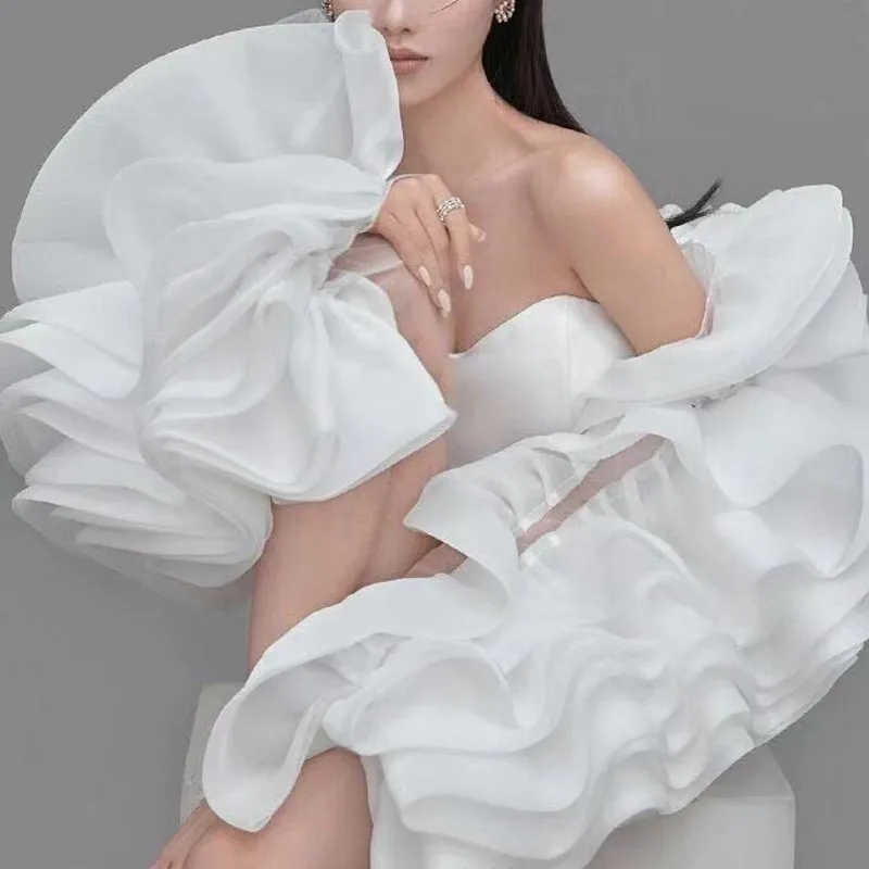 Women Handmade Customize Ruffle Sleeve Matching Wedding Dress Detachable Sleeves Bridal Accessories Bride Gloves SWD386