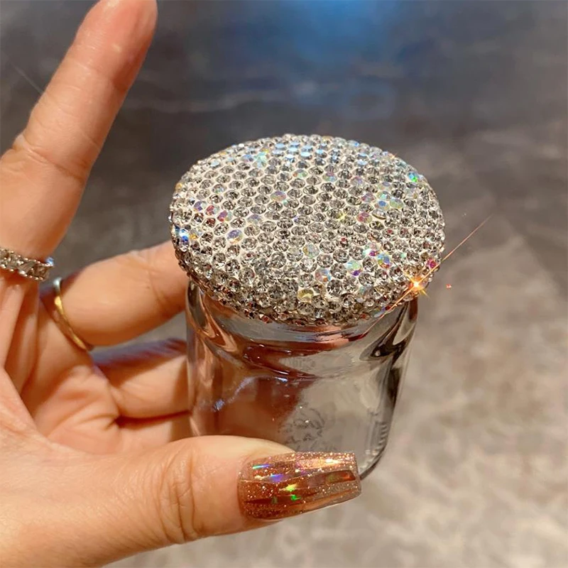 Luxury Sparkling 50ML Cosmetics Jar Empty Glass Jar Storage Bottles Cream Container Bling Diamond Refillable Travel Bottle