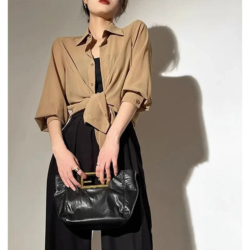 Sun-proof Transparent Shirt Female Mesh Long Sleeve Y2k Top Solid Loose Chiffon Blouse Korean Fashion Cardigan for Women