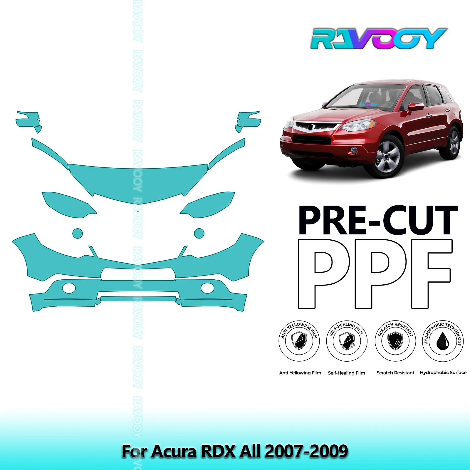 For Acura RDX All 2007-2009 Partial Front Pre-Cut Paint Protection Film PPF Clear Bra Kit | Clear / Matte / Black Finish Options