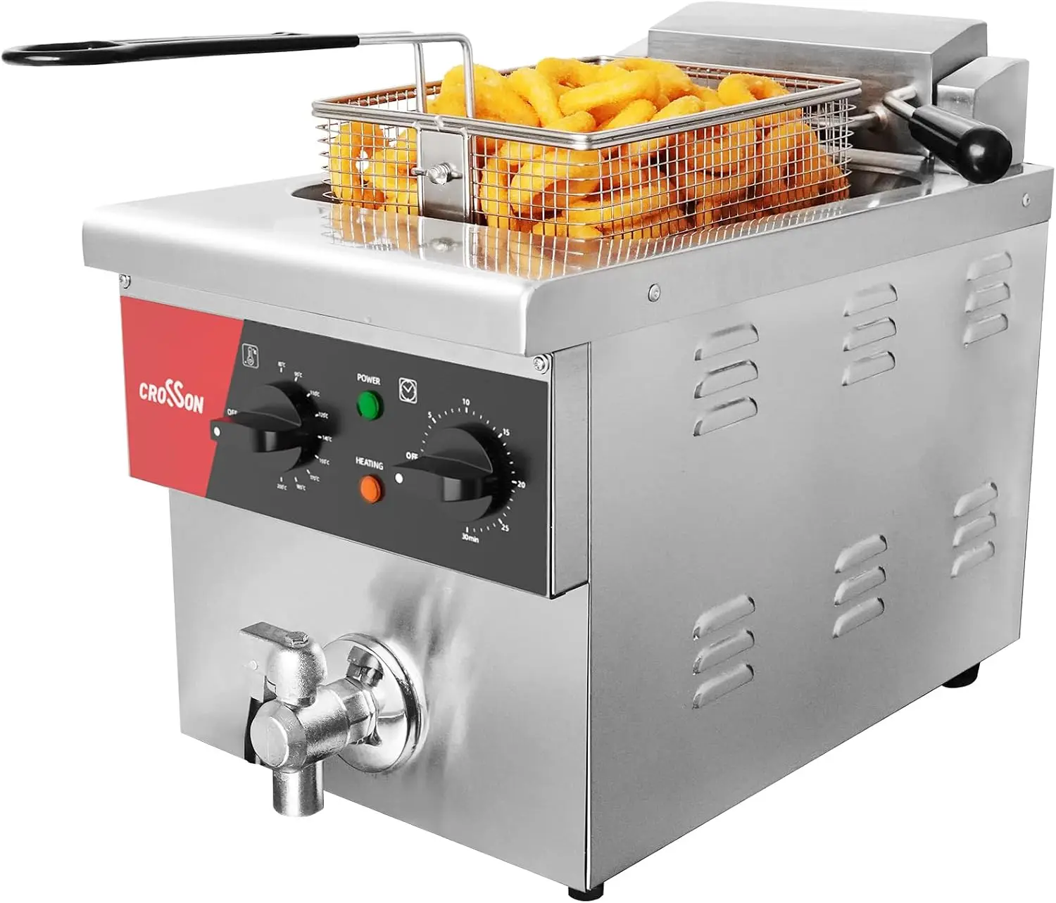 ^8L Countertop Electric Deep Fryer with Draining Valve,Solid Basket and Lid for Restaurant Use 120V,1800W Stainless Steel