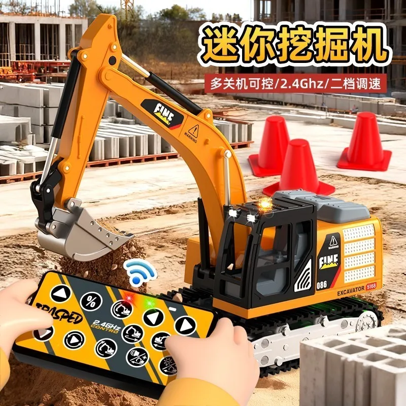 RTR HG4 301 1:64 Mini Remote Control Tracked Excavator Micro Construction Vehicle Model Light Effects 270 Degree Rotation Gifts