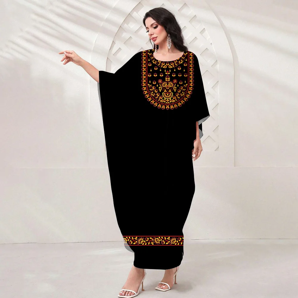 2024 Ramadan Eid New Muslim Abaya For Women Dubai Islam Butterfly Batwing Sleeve Robe Femme Demure Printi Maxi Kebaya Vestidos