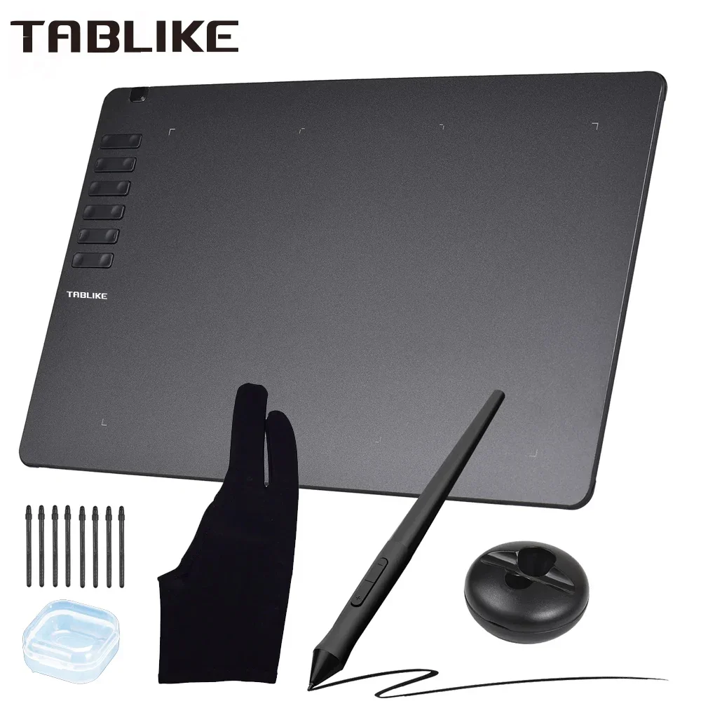 T1161 Graphics Tablet for Drawing, Ultra-thin Art Sketch Digital Pad with Battery-free Stylus 8 Pen Nibs 8192 Levels Pressure