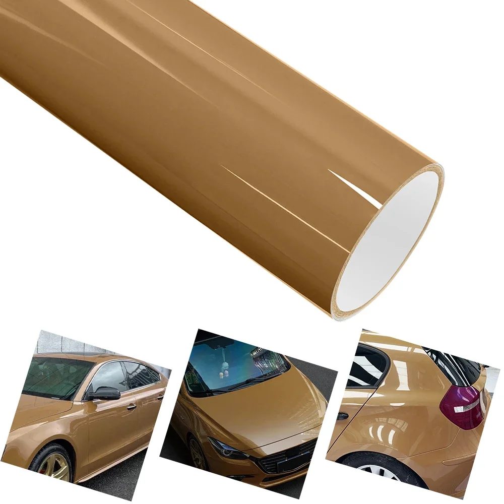 

PET Platinum Carame Brown Car Vinyl Film Auto Wrapping Decal With Air Release Self Adhesive Creative Car Body Decoration Sticker