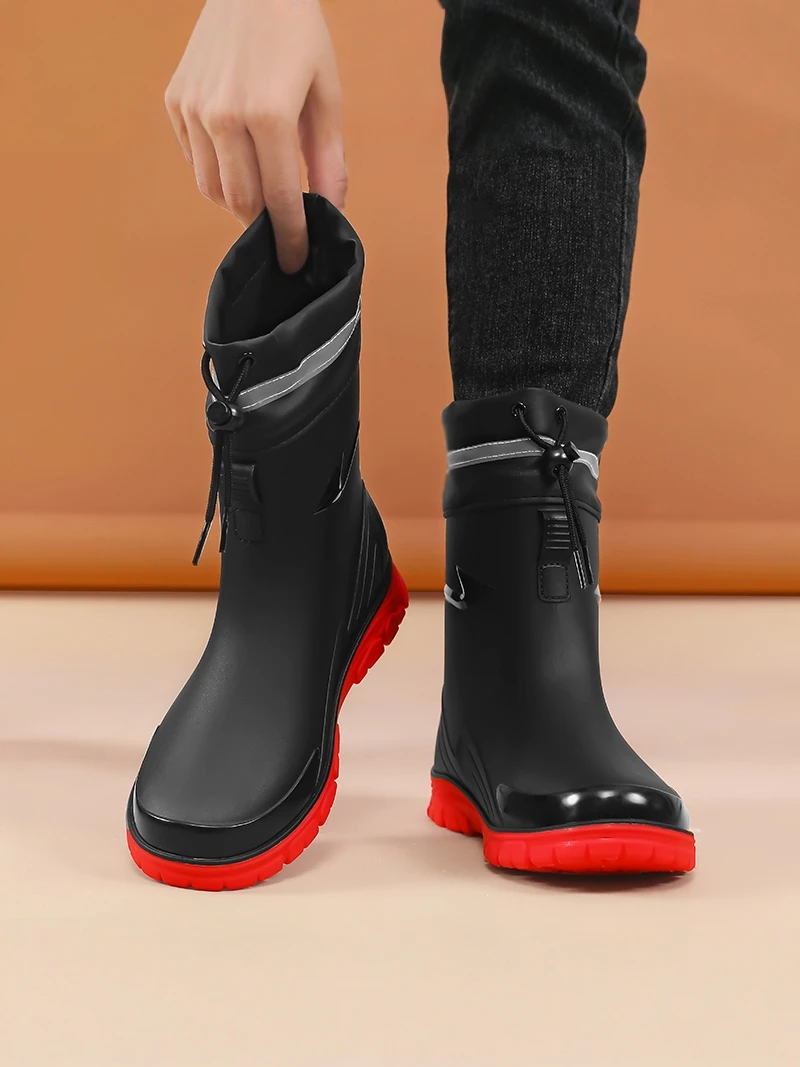 Men's High-Top Rain Boots Waterproof Fishing Outdoor Winter Shoes Anti-Slip Kitchen Work Rainy Day Delivery Rider Boots