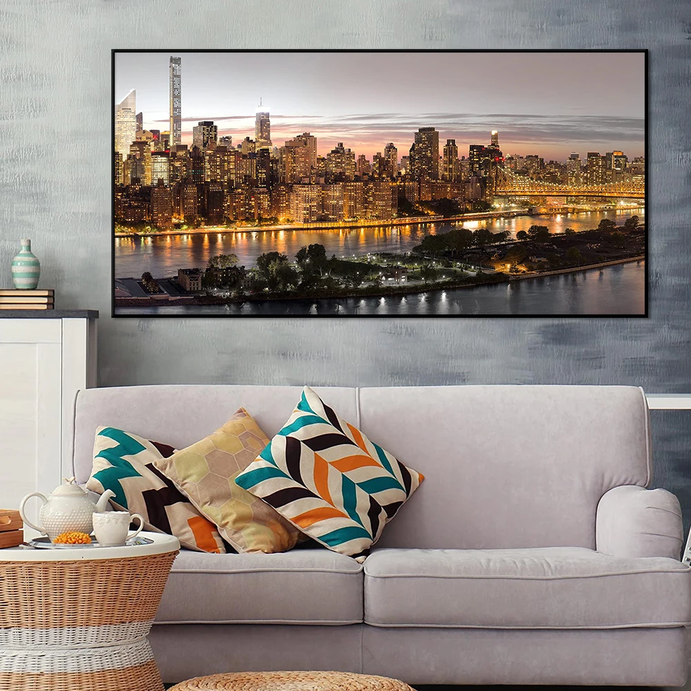 NY City Panorama Manhattan Poster Modern Wall Art Canvas Painting Print Landscape Picture for Living Room Home Decor Cuadros