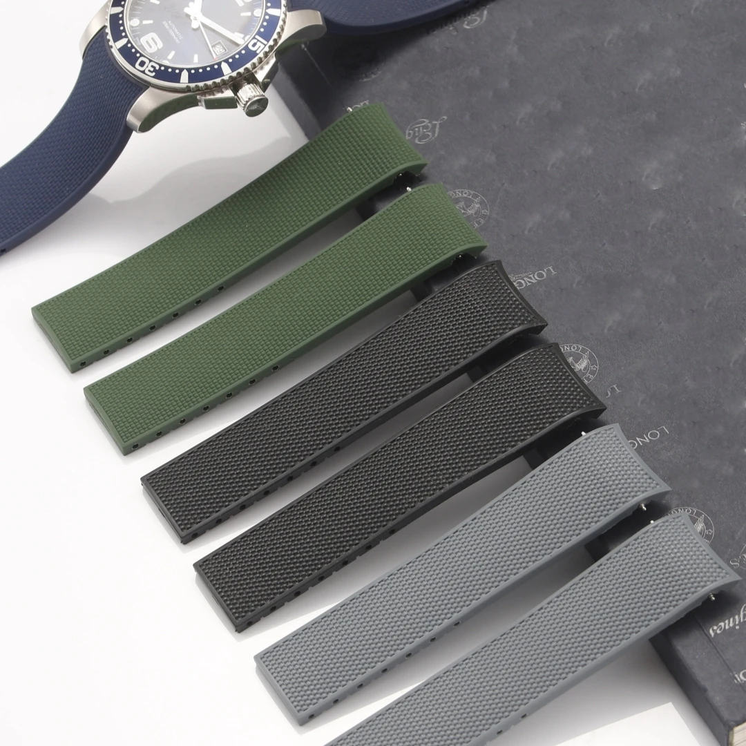 

19mm 21mm Nature Rubber Watch Strap Fit For Longines Conquest L3.642 742 781 782 741 Original Fluorescent Engraving Watch Band