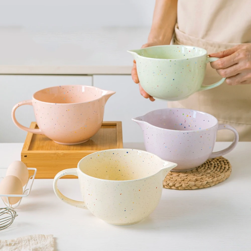 Kitchen Ceramic Eggbeater Bowl Pointed The Mixing Bowl with Handle Baking The Mixing Bowl Family Kitchen Baking Utensils