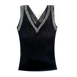 New Diamonds Ladies Camisole Summer Thin Fashion Sleeveless Pullovers 2024 Women's Clothing Black V-neck Interior Lapping Tops