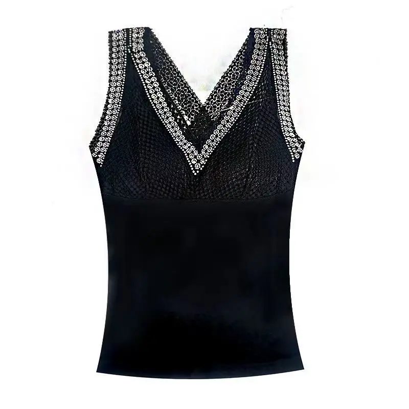 New Diamonds Ladies Camisole Summer Thin Fashion Sleeveless Pullovers 2024 Women's Clothing Black V-neck Interior Lapping Tops