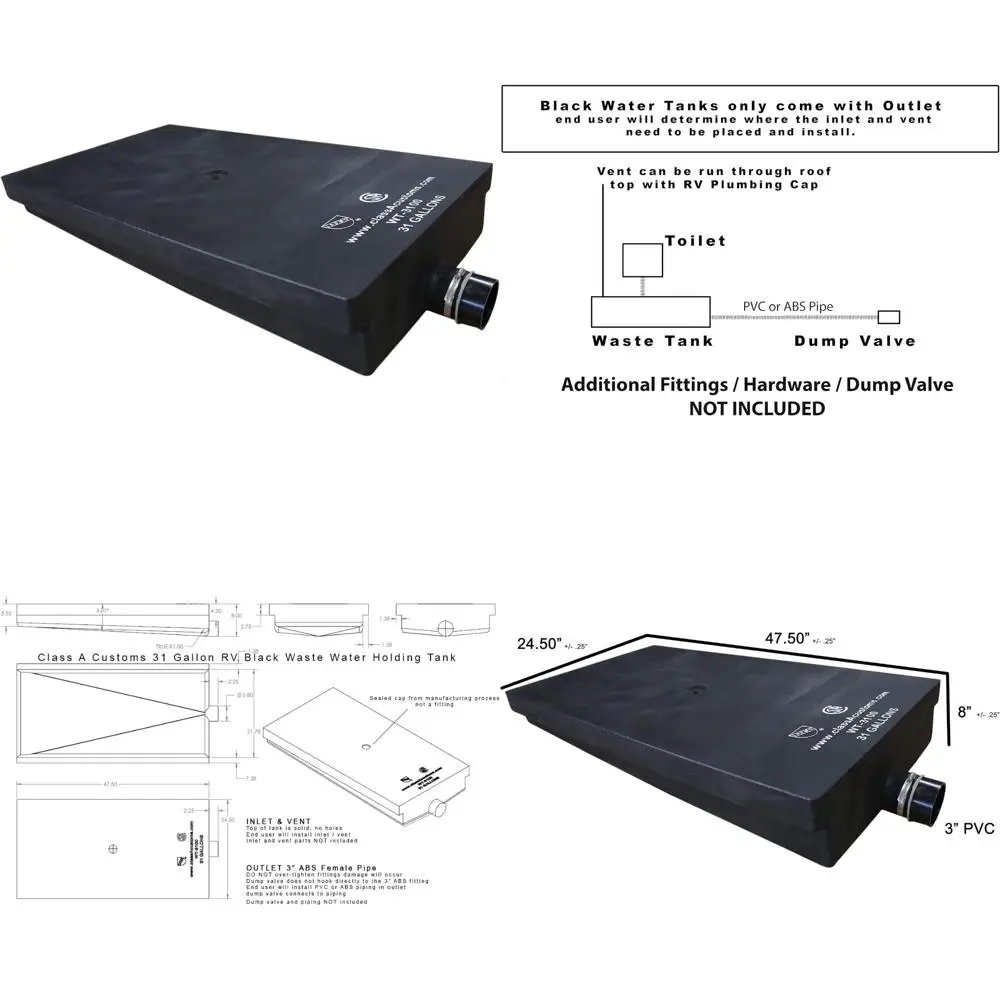 31 Gallon RV Waste Tank - Class A Black Water Holding System WT-3100