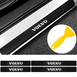 4PCS Car Styling Carbon Fiber Car Door Sill Protected Stickers Auto Emblem Decals For Volvo RDESIGN T6 AWD S40 S60 XC60 XC90 V60