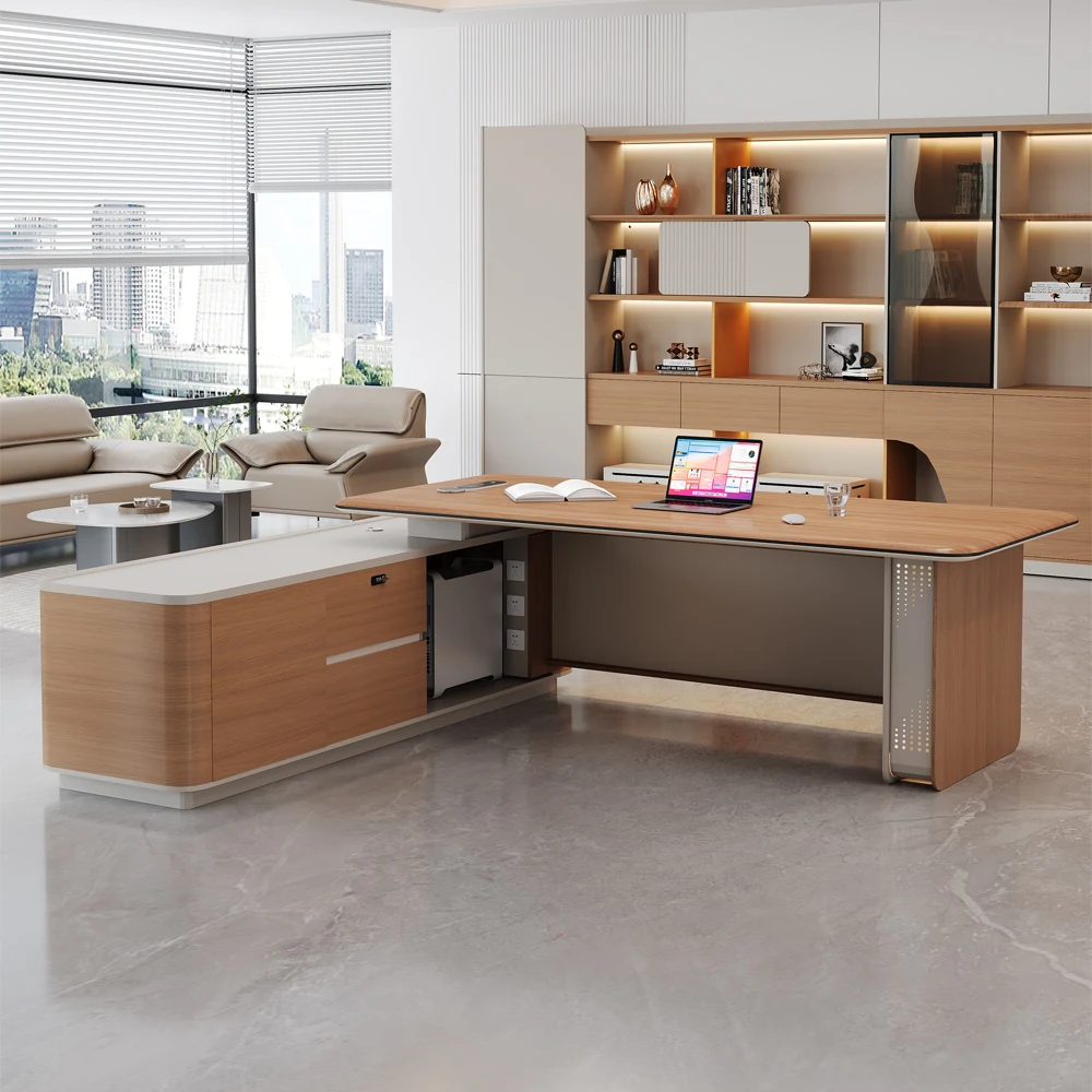 Sleek Minimalist Modern MFC Executive Desk Convertible Boss Table for Home Office Hotel School Apartment for President Manager